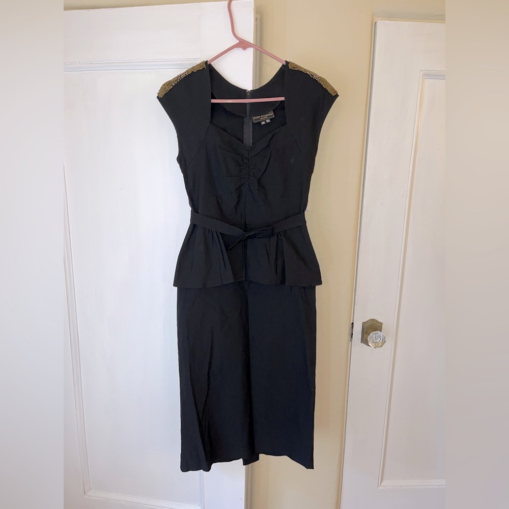 Stop Staring Black wiggle Dress with Gold Accents
